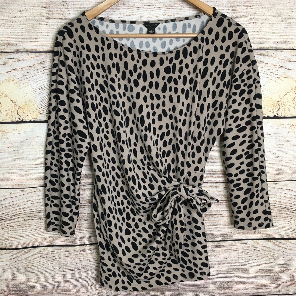 Ann Taylor side tie 3/4 sleeve printed top